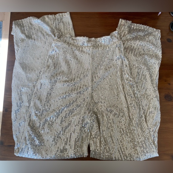 High Waisted Champagne Sequins Wide Leg Pants - Picture 4 of 5